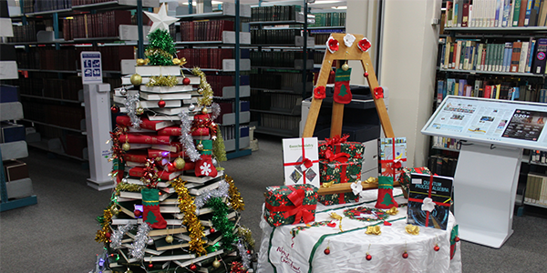 Books transformed into Xmas trees